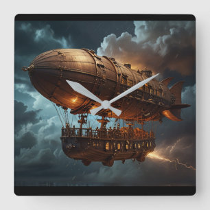 Steampunk Submersible Ocean Liner Quadratische Wanduhr