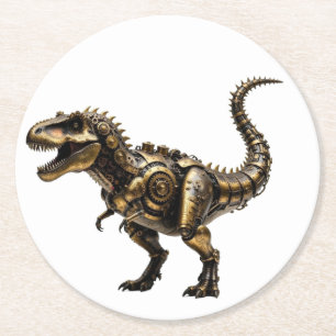 Steampunk T-Rex Mech – Messing-Dino-Bestie Runder Pappuntersetzer