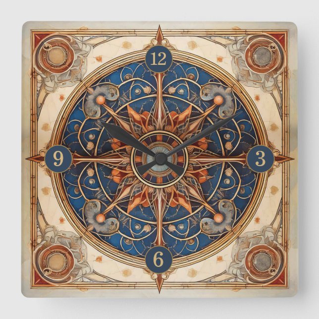 Steampunk Tarot Star Pattern#2 ID1081 Quadratische Wanduhr (Vorderseite)