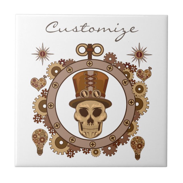 Steampunk Theme Top Hat Skull Thunder_Cove Fliese (Vorderseite)