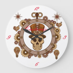 Steampunk Theme Top Hat Skull Thunder_Cove Große Wanduhr