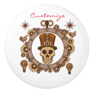 Steampunk Theme Top Hat Skull Thunder_Cove Keramikknauf