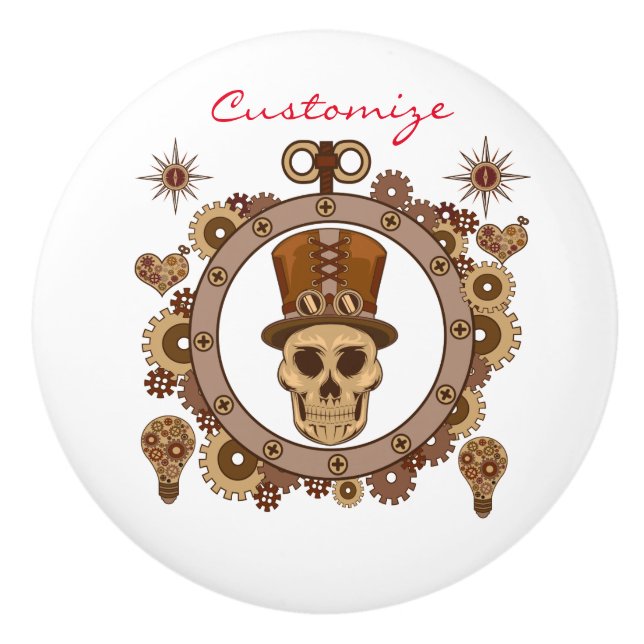 Steampunk Theme Top Hat Skull Thunder_Cove Keramikknauf (Vorderseite)
