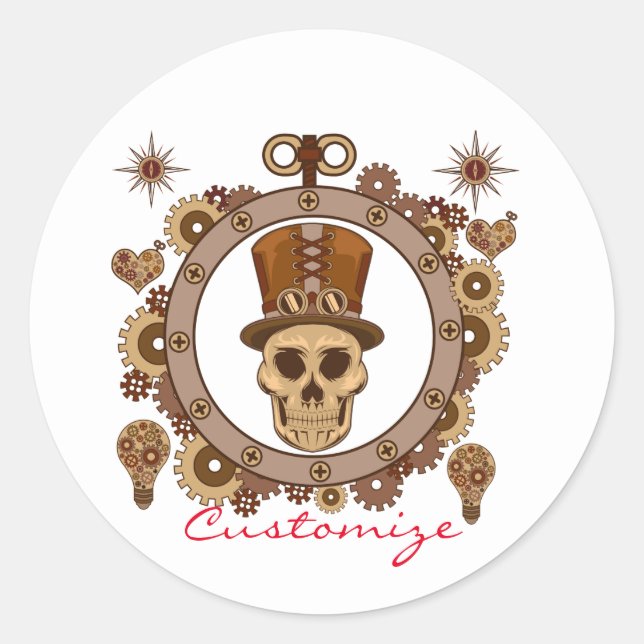 Steampunk Theme Top Hat Skull Thunder_Cove Runder Aufkleber (Vorderseite)