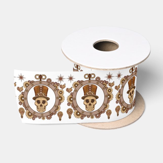 Steampunk Theme Top Hat Skull Thunder_Cove Satinband (Spule)