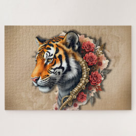 Steampunk Tiger mit Rose Illustration.