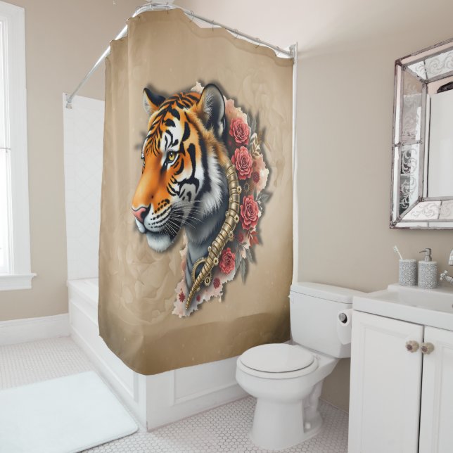 Steampunk Tiger mit Rose Illustration. Duschvorhang (Beispiel)