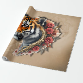 Steampunk Tiger mit Rose Illustration. Geschenkpapier