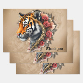 Steampunk Tiger mit Rose Illustration. Geschenkpapier Set
