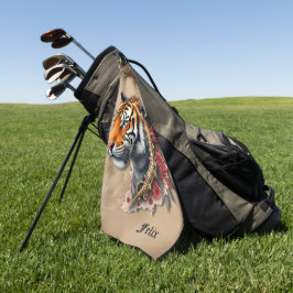 Steampunk Tiger mit Rose Illustration. Golfhandtuch