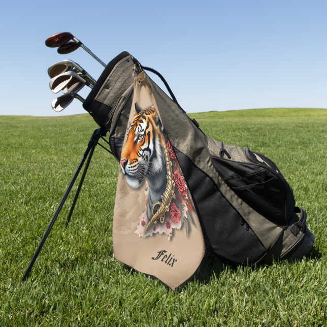 Steampunk Tiger mit Rose Illustration. Golfhandtuch (Gras)