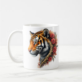 Steampunk Tiger mit Rose Illustration. Kaffeetasse