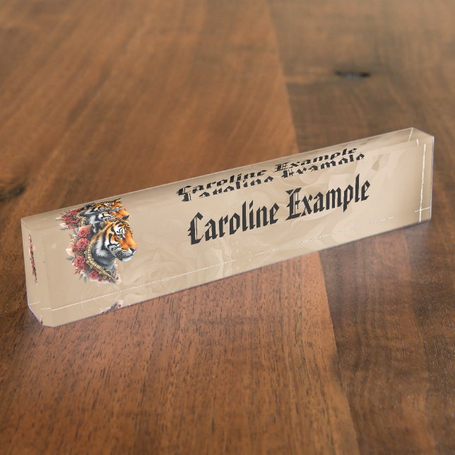 Steampunk Tiger mit Rose Illustration. Namensplakette (Seite)