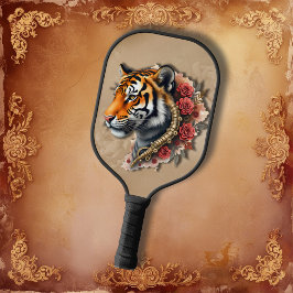 Steampunk Tiger mit Rose Illustration. Pickleball Schläger