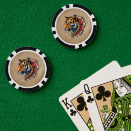 Steampunk Tiger mit Rose Illustration. Pokerchips