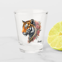 Steampunk Tiger mit Rose Illustration. Schnapsglas