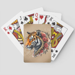 Steampunk Tiger mit Rose Illustration. Spielkarten