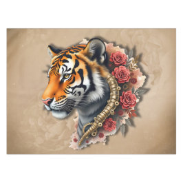 Steampunk Tiger mit Rose Illustration. Tischdecke