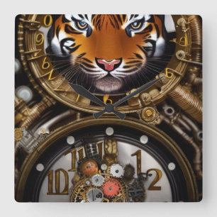Steampunk-Tiger-Wanduhr Quadratische Wanduhr