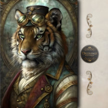 Steampunk-Tiger Whimsikal Vintage-Tier-Decoupage