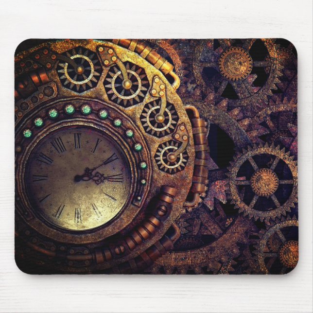 Steampunk Time Clock Gears Dark Mousepad (Vorne)