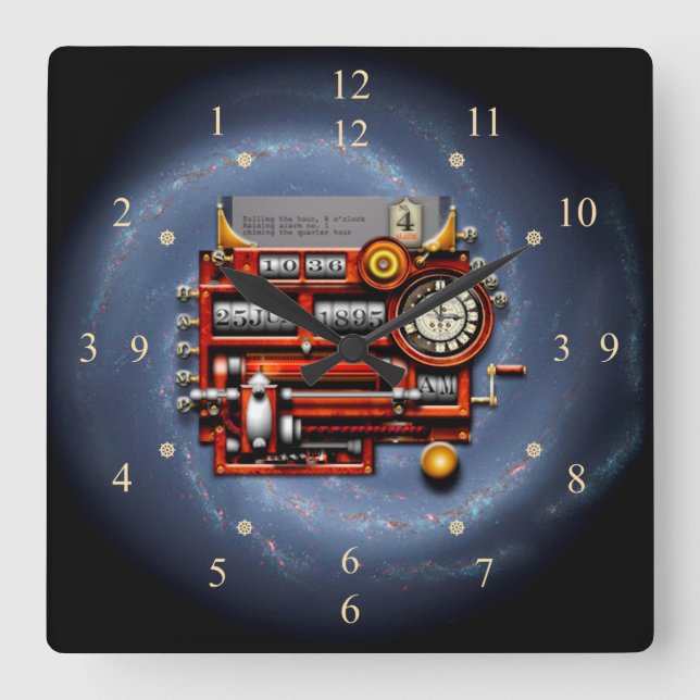Steampunk Time Machine Clock ~ Milchstraße Galaxie Quadratische Wanduhr (Vorderseite)