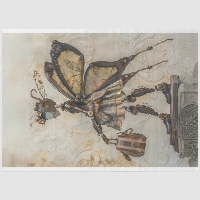 Steampunk Tiny Fairy Reise Decoupage Seidenpapier (Vorderseite)