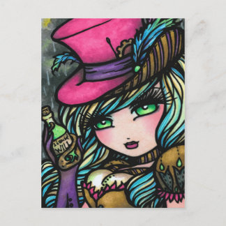 Steampunk Top Hat Potion Fairy Fantasy Art Girl Postkarte