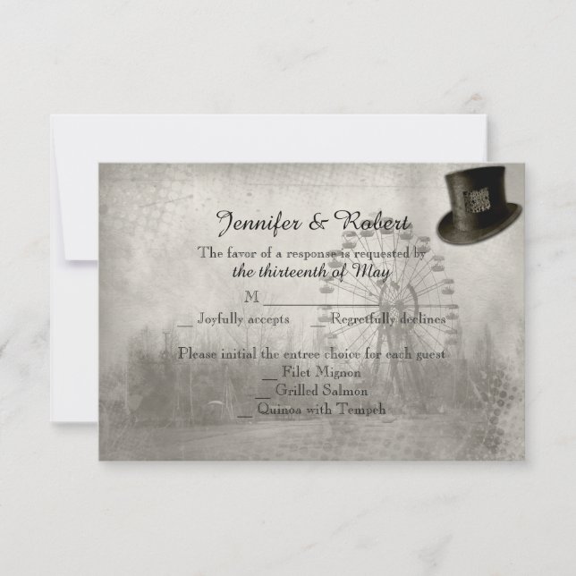 Steampunk-Top-Hut-Antwort-Karte RSVP Karte (Vorderseite)