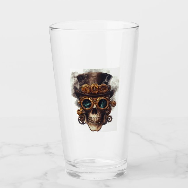 Steampunk-Totenkopf-Maschine Glas (Vorderseite)