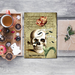 Steampunk-Totenschädel-Blumen-Schreiben-Halloween Postkarte
