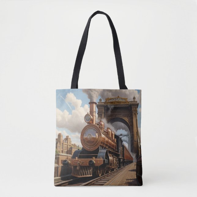 Steampunk Train Verlassend London Tasche (Vorderseite)