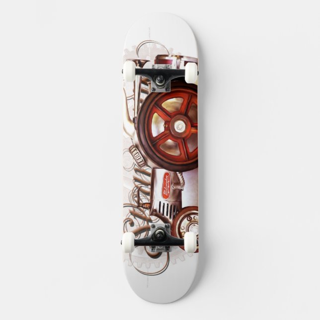 Steampunk Traktor übersetzt Uhr-GoldSchmutz-Rost Skateboard (Vorderseite)