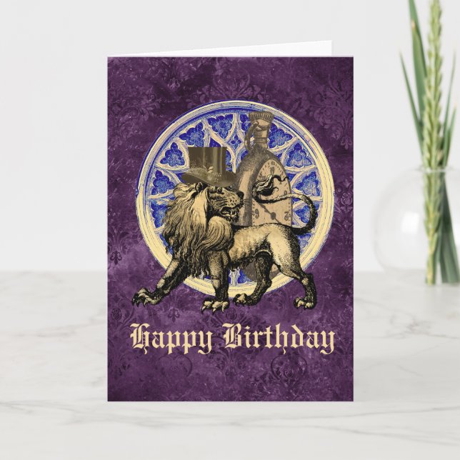 Steampunk Traveller Lion - individualisierbarer Ge Karte (Vorderseite)