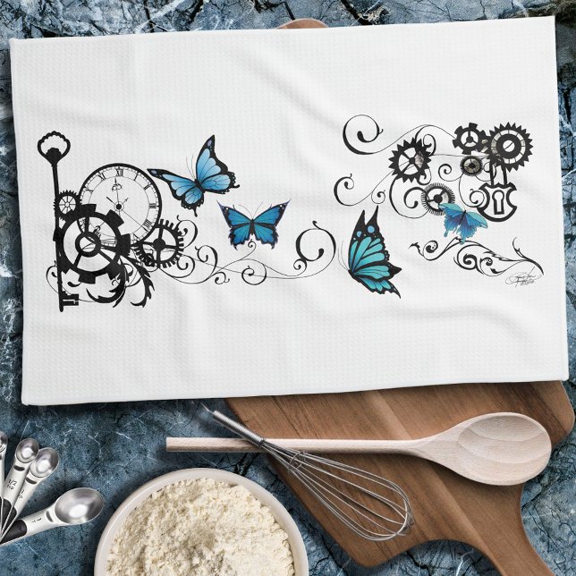 Steampunk Tribal Blue Butterfells Geschirrtuch (Von Creator hochgeladen)