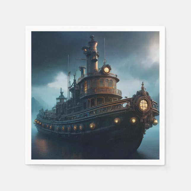 Steampunk Tugboat On A Cloudy Day Mousepad Serviette (Vorderseite)
