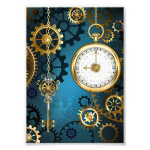 Steampunk Türkis Hintergrund mit Zahnrädern Fotodruck