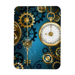 Steampunk Türkis Hintergrund mit Zahnrädern Magnet
