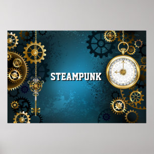 Steampunk Türkis Hintergrund mit Zahnrädern Poster