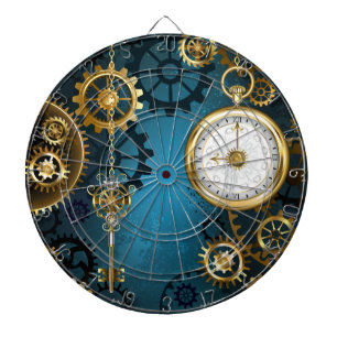 Steampunk türkiser Hintergrund mit Zahnrädern Dartscheibe