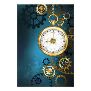 Steampunk türkisfarbener Hintergrund mit Zahnräder Fotodruck