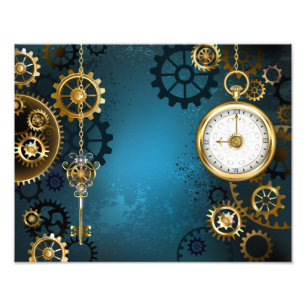 Steampunk türkisfarbener Hintergrund mit Zahnräder Fotodruck