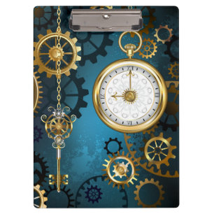 Steampunk türkisfarbener Hintergrund mit Zahnräder Klemmbrett