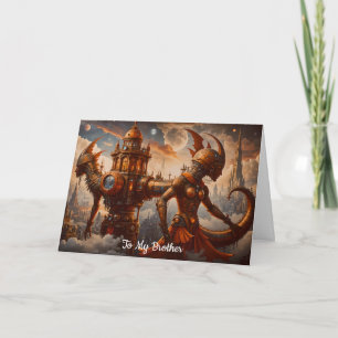 Steampunk-Turm mit Frauen-Skulpturen zum Geburtsta Karte