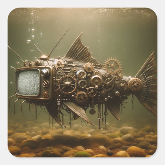 Steampunk TV Catfish Quadratischer Aufkleber (Vorderseite)