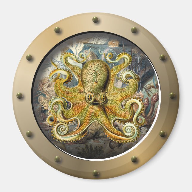 Steampunk U-Boot Porthole Octopus Magnet (Vorne)