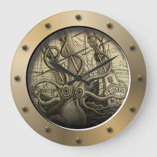 Steampunk U-Boot Porthole Riesenoctopus Große Wanduhr