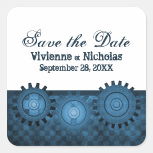 Steampunk übersetzt Save the Date die Aufkleber, Quadratischer Aufkleber