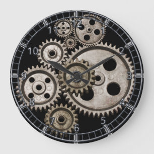 steampunk übersetzt Zahn-Motormetallmaschinenuhr Große Wanduhr