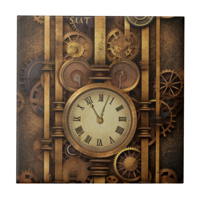 Steampunk-Uhr-Keramik Fliese (Vorderseite)